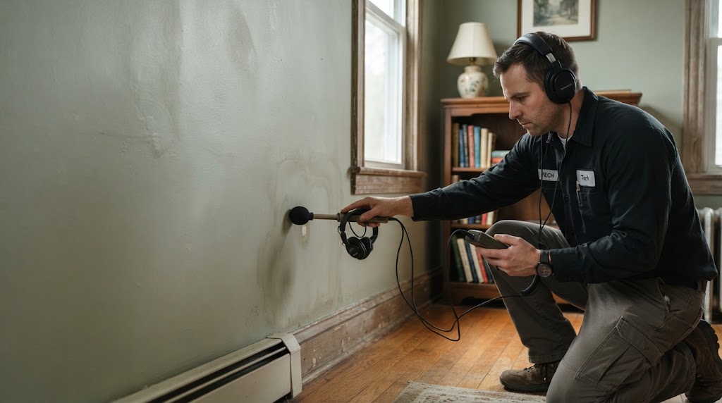 Technician performing non-invasive leak detection in Mount Laurel NJ